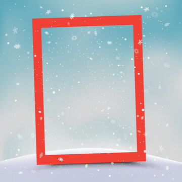Christmas red vertical photo frame and snowfall