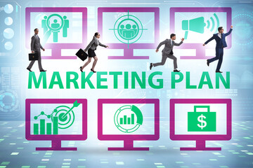 Marketing concept illustration with business people walking