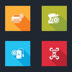 Set Printer setting, Drill machine, Power bank and Hourglass icon. Vector.