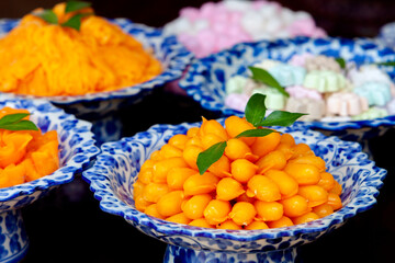 Set Thai sweetmeat dessert made from egg and sugar ,Thai Desserts
