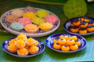 Set Thai sweetmeat dessert made from egg and sugar ,Thai Desserts