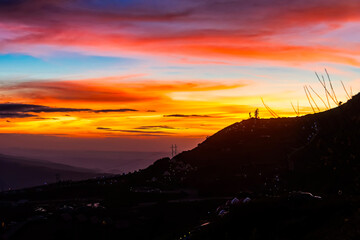 Twilight sky of mountain Phu Tub Berk, famous travel location beautiful sea fog at Thailand.