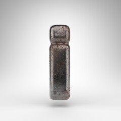 Letter I lowercase on white background. Rusty metal 3D letter with oxidized texture.