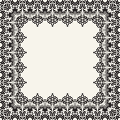 Classic black and white square frame with arabesques and orient elements. Abstract ornament with place for text. Vintage pattern