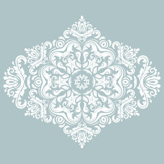 Oriental pattern with arabesques and floral elements. Traditional classic blue and white ornament. Vintage pattern with arabesques