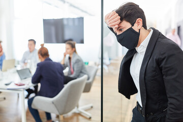 Exhausted business woman with everyday mask