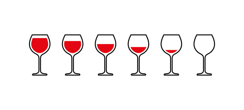 Red wine glasses from full to empty. Vector