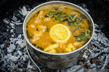 camp pot with hot and immune tea