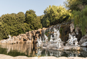 Fototapeta na wymiar Reggia di Caserta, Campania, Italy, The Diana and Actaeon Fountain at the feet of the Grand Cascade in the royal gardens