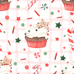 seamless pattern with christmas cakes