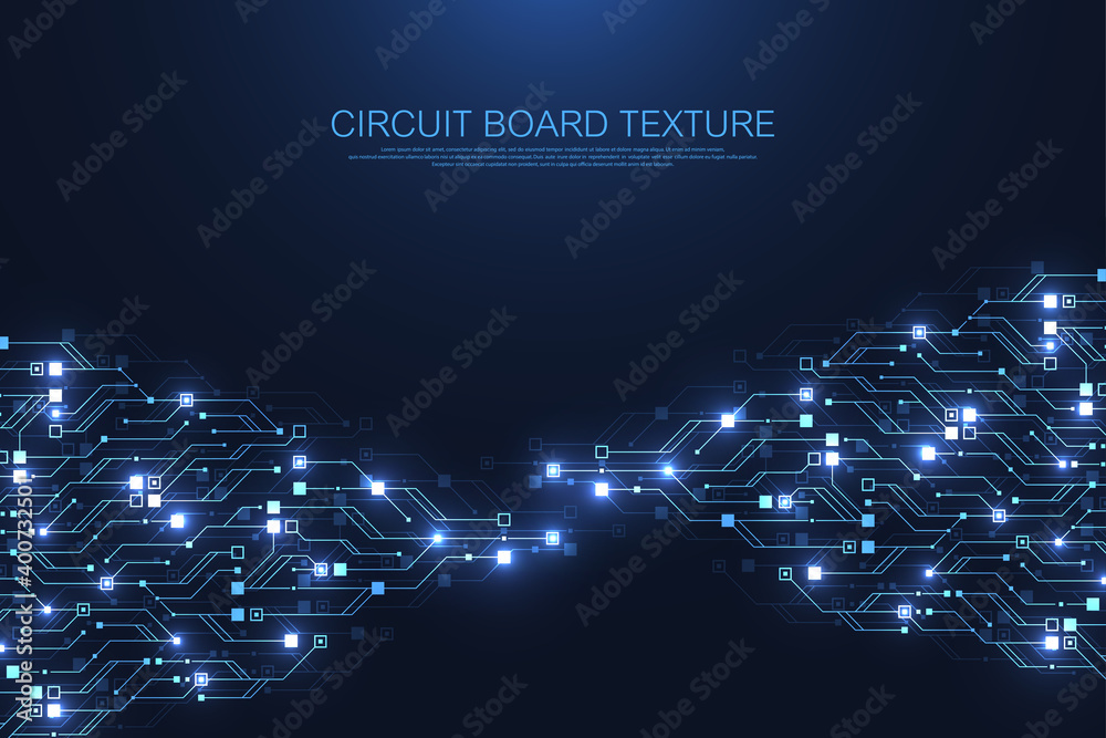Wall mural circuit board technology background with hi-tech digital data connection system. abstract computer e