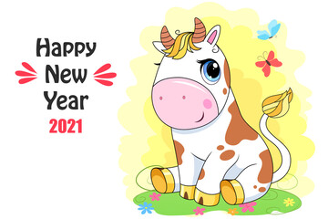 Vector Ox. Hand drawn cute cow.