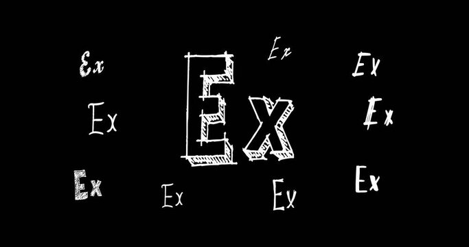 Handwritten words Ex. handmade font design. 4k footage with alpha transparency channel isolated on black background.