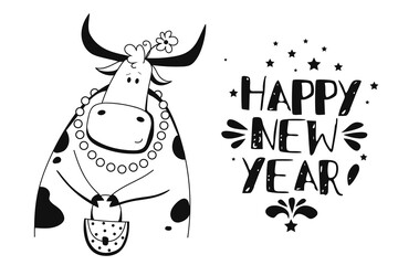 Vector Ox. Hand drawn cute cow