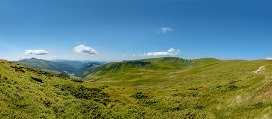Panoramic view of Carpathian mountains on summer sunny day