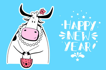 Vector Ox. Hand drawn cute cow