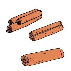 Set of cinnamon sticks on a white background. Vector illustration.