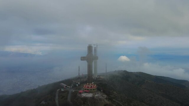 The Millennium Cross, one of the tallest crosses in the world, located in Skopje, Macedonia, Vodno mountain.