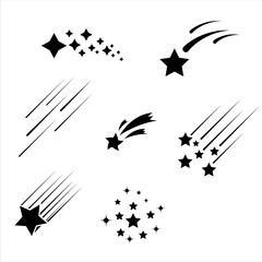 Vector set of silhouettes of falling stars. Stars collection.