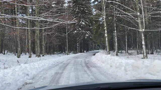Snowy road in Gorski kotar, Croatia