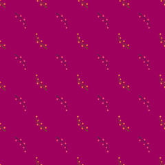 Abstract seamless pattern with doodle berries and branches. Pink colored background.