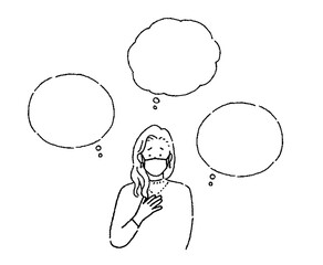 シンプルなタッチのイラスト　吹き出しと不安な女性のイラスト素材
