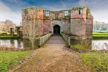 A view at Kirby Muxloe, UK towards the ruins of a castle on a bright sunny day