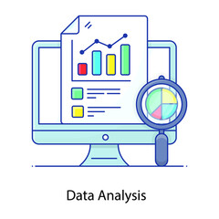 
Data analysis flat outline vector denoting, data evaluating and searching
