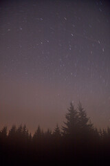 Naklejka premium Milky Way stars and suburb countryside silhouettes.