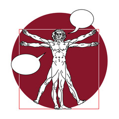 Stylized sketch of the Vitruvian man or Leonardo's man. Homo vitruviano vector illustration based an ballon on Leonardo da Vinci artwork