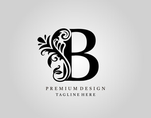 Luxury Monogram Letter B logo design, elegant floral ornate alphabet design vector.