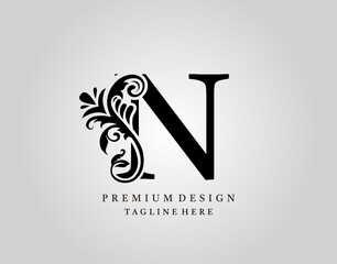 Luxury Monogram Letter N logo design, elegant floral ornate alphabet design vector.