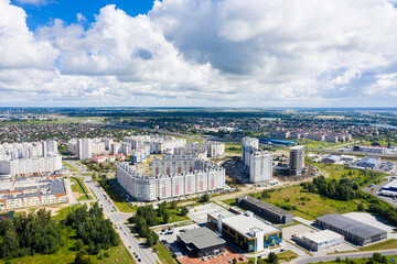 New residential area on Aksakov Street in Kaliningrad, Russia, view from a drone