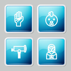 Set line Palmistry of the hand, Rooster zodiac, Telescope and Astrology woman icon. Vector.