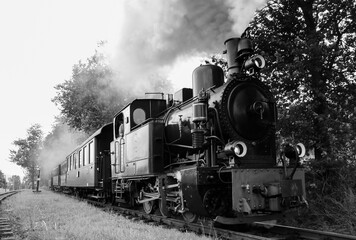 Dampflokomotive Frontal Eisenbahn schwarz weiß Graustufen Kleinbahn Plettenberg Lok Schmalspurbahn...