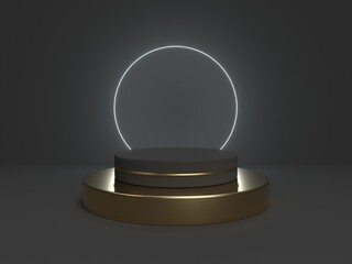 Black podium abstract minimal scene. Mock up for product presentation. 3d render illustration.