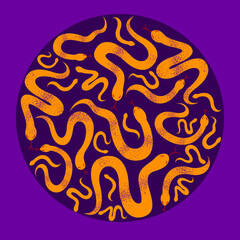 Snakes round composition in a circle vector design illustration, serpent horror and disgusting creatures.