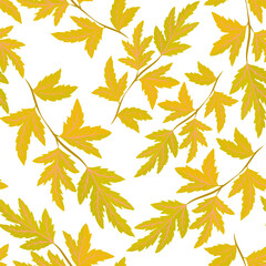 Naklejka na ściany i meble Botanical seamless pattern with leaves. Bright summer or spring print for any purposes. Colorful hand drawn illustration. Vintage natural pattern. Organic background. 