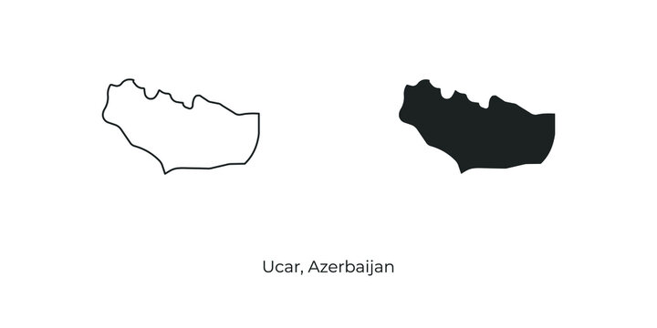 Simple vector illustration of map Ucar, Azerbaijan. Linear and filled style Ucar map vector illustration