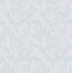 Seamless isometric lines geometric pattern, 3D cubes vector tiling background, architecture and construction, wallpaper design.