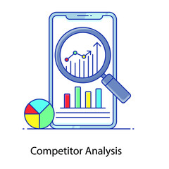 Obraz premium Competitor analysis flat outline vector, identify competitors strategy 