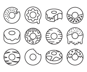 Fototapeta premium doughnut and cake icons line design