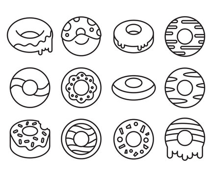 doughnut and cake icons line design