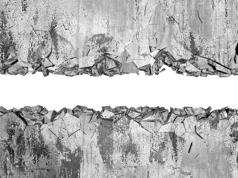 Explosion broken concrete wall bullet hole destruction