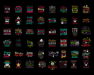 Christmas calligraphy quotes mega collection. Silhouette typography designs for xmas decoration, cards, t shirts, mug, other prints with words and holiday elements. Stock lettering bundle