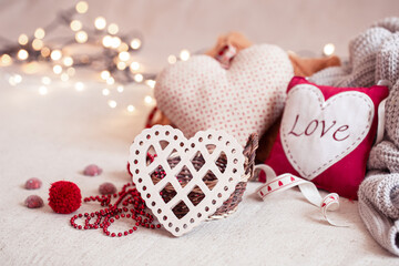 Composition of cute decor details for Valentine's Day.