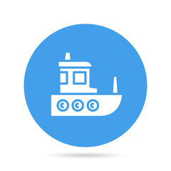 ship, boat, yacht in blue circle background vector