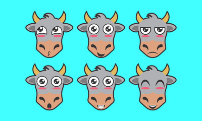 Vector illustration of a cute animal face expression logo, pet, cow icon