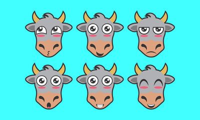 Vector illustration of a cute animal face expression logo, pet, cow icon