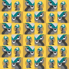 Gray Cat Wearing a Blue Hat Cute Illustration, Cartoon Funny Character, Pattern Wallpaper 